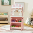 thumbnail image 2 of Gymax Kid's Farmers Market Stand Wooden Grocery Store Set w/ Cutting Veggies & Fruits Pink, 2 of 9