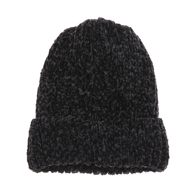 Gorros de lana para hombres y mujeres, gorros gruesos de invierno, medias cálidas, gorro de lana de chenilla con panel claro de color sólido