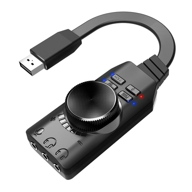Tarjeta de sonido USB de 7.1 canales con control de Tarjeta de sonido externa USB Adaptador de sonido para computadoras portátiles Windows y CUTICAT Tarjeta de sonido USB