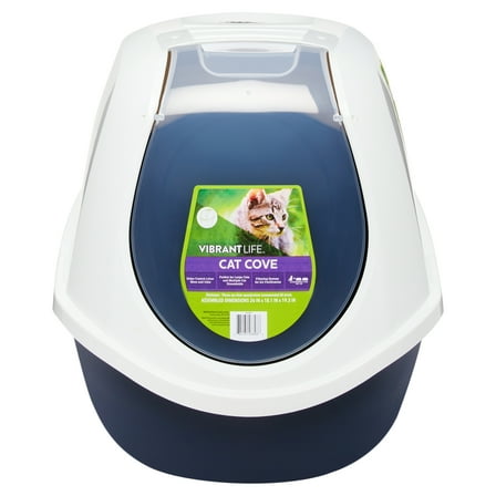 Vibrant Life Mega Smart Cat Cove Enclosed Cat Litterbox, Navy & White