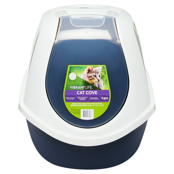 Vibrant Life Mega Smart Cat Cove Enclosed Cat Litterbox, Navy & White
