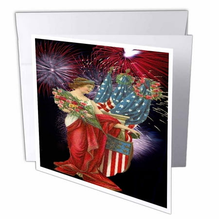 3dRose Vintage Lady and Fireworks, Greeting Cards, 6 x 6 inches, set of 12