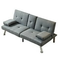 thumbnail image 3 of 66.1" Modern Sofa Bed, Linen Lounge Couch Futon Couch with 2 Cup Holders and 4 Metal Legs, Convertible Daybed Folding Recliner Sleeper Loveseat, 3 of 6