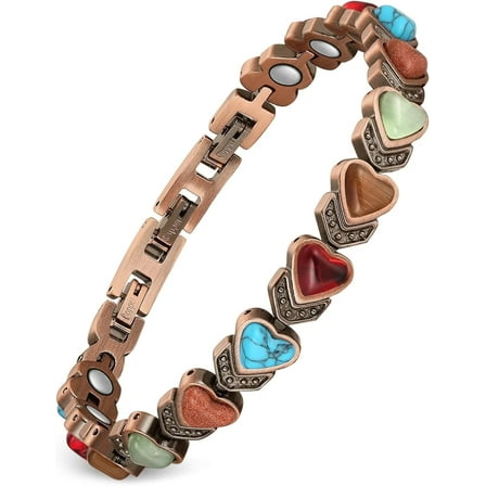 Wollet Heart Copper Magnetic Bracelet for Women, Magnetic Jewelry, Natural Turquoise Stone