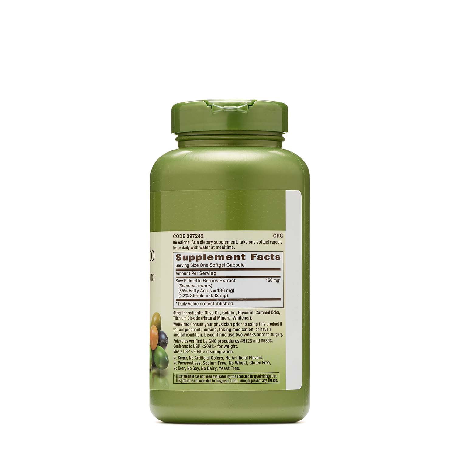 GNC Herbal Saw Palmetto Extract 160mg Supplement, Supports Healthy Prostate Function, 200 Softgels, 200 Servings