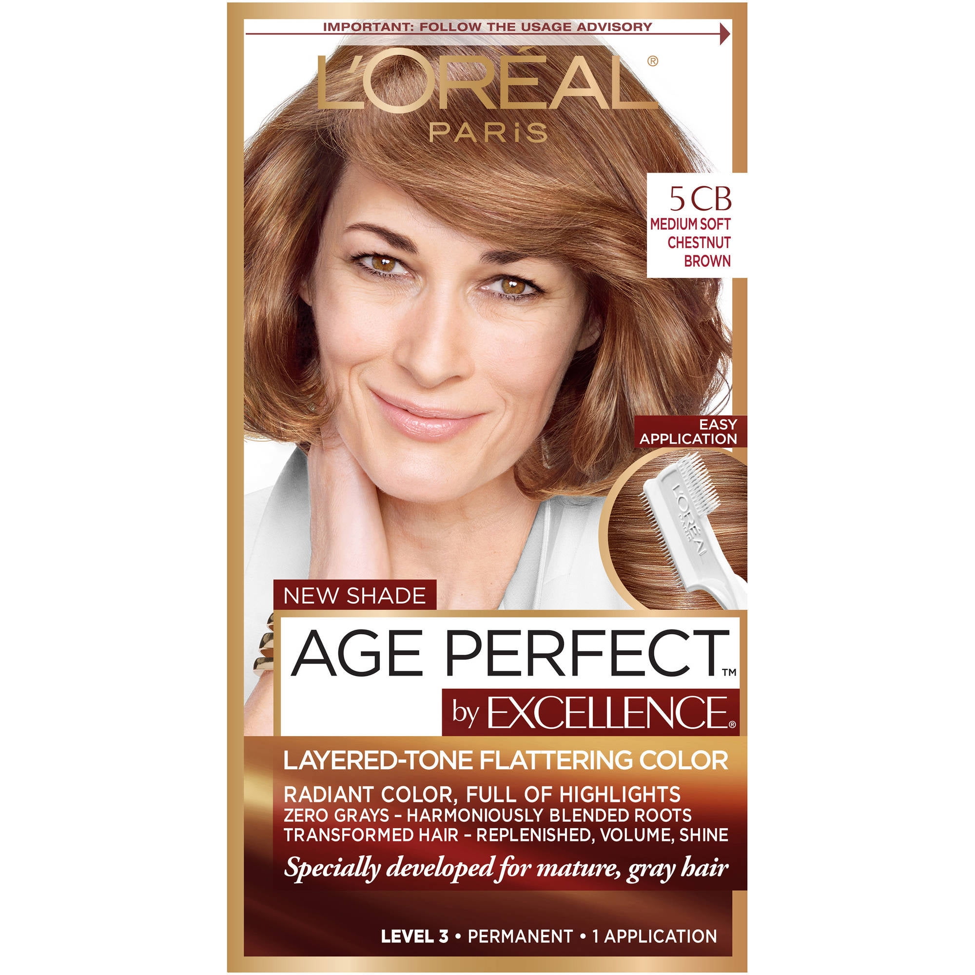 L'Oreal Paris Age Perfect Permanent Hair Color, 5CB Medium Soft Chestnut  Brown, 1 Kit 
