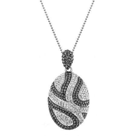 5th & Main Rhodium-Plated Sterling Silver Oval Clear and Smokey Swarovski Swirl Crystal Pendant Necklace