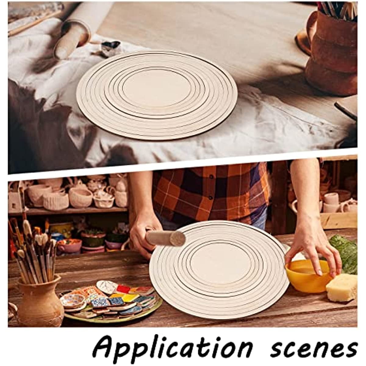 11Pcs Round Pottery Tools Wooden Concentric Geometric Figure Rail Set for DIY Ceramic Cutting and Printing Blank Modeling Mud Plate Forming 13.8" Diameter