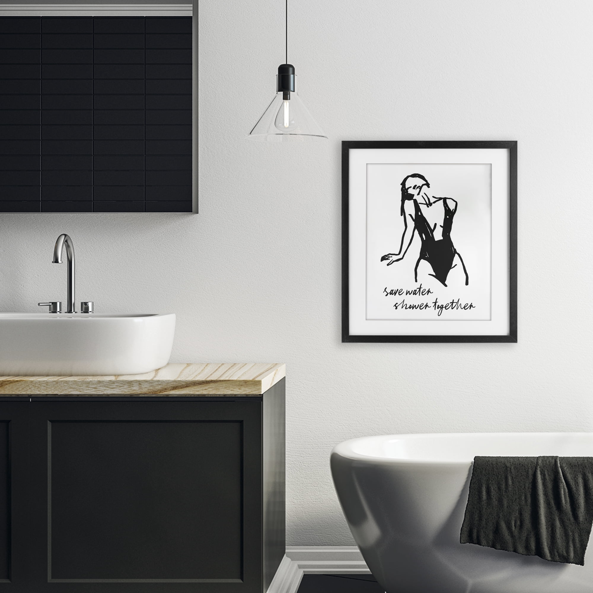 Stupell Industries Save Water Shower Together Black Framed Print Under Glass, design by Lettered and Lined