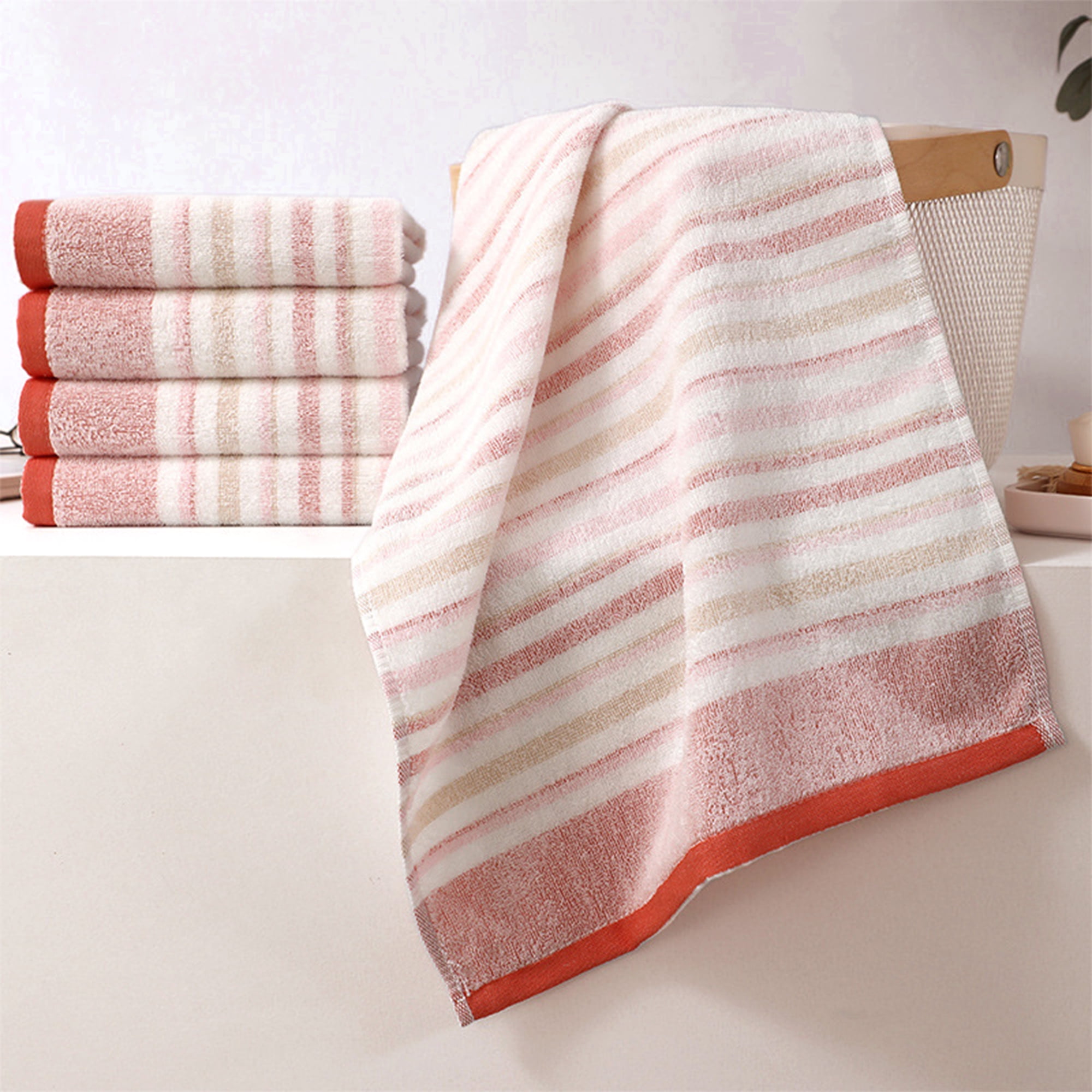 Unique Bargains Cotton Soft Striped Hand Towel 4 Pcs Yellow/Navy Blue 13" x 27"/14" x 30"