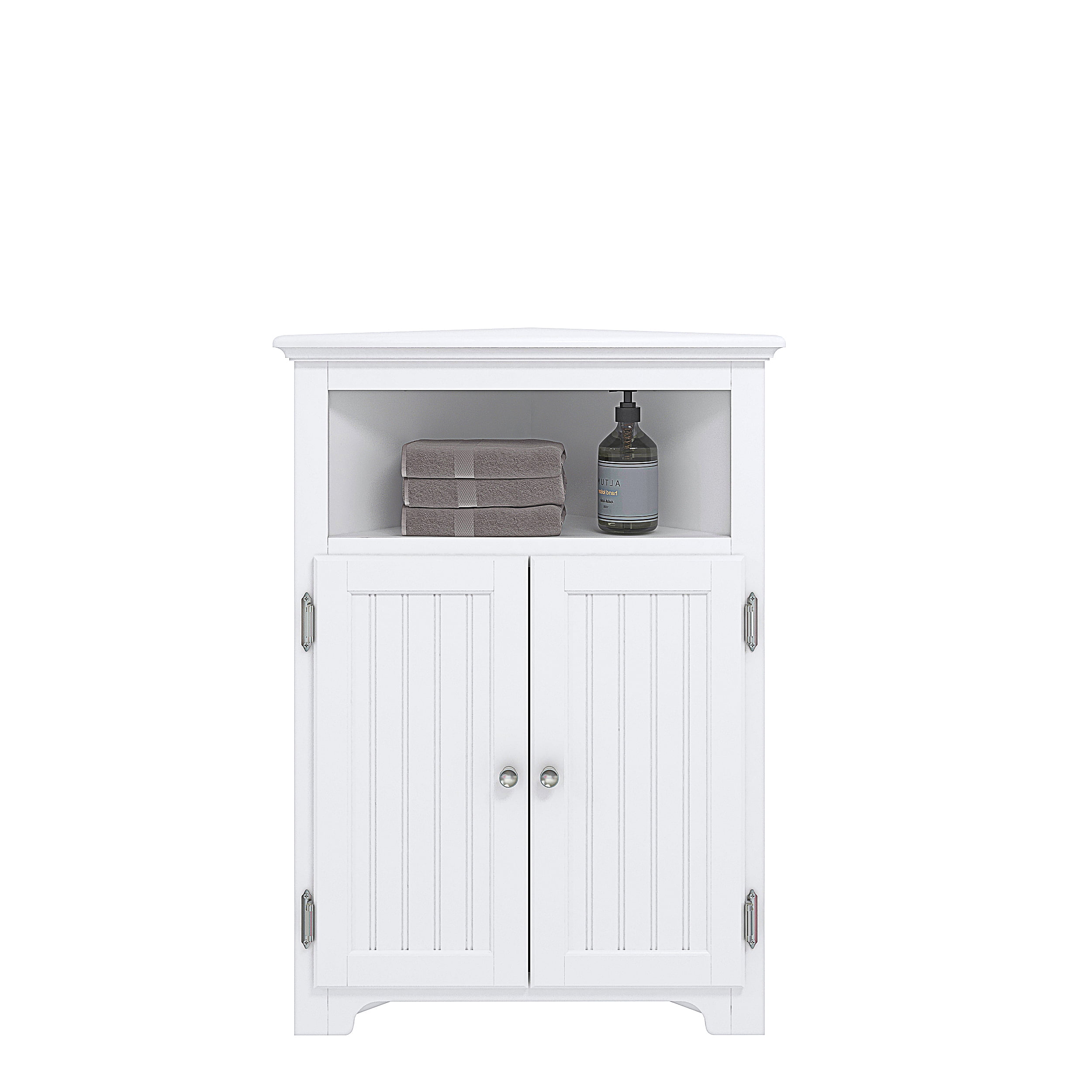 STAROUS Corner Storage Cabinet, Bathroom Floor Corner Cabinet with Doors and Shelves,Free Standing Storage Cabinet for Bathroom, Kitchen, Living Room, White