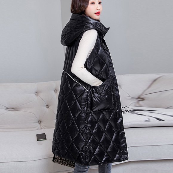 DPTALR Women Vest Loose Bright Leather Solid Color Stand Collar Cotton Waistcoat Vest Jacket
