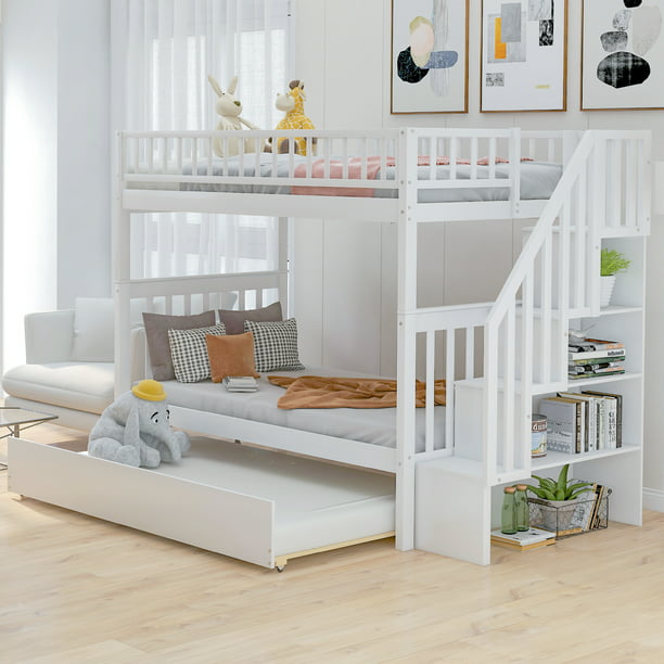 Bunk Beds Twin Over Size Solid, Toddler Bunk Bed With Storage