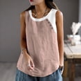 thumbnail image 3 of Aboser Retro Tank Tops for Women Plus Size Casual Sleeveless T Shirts Breathable Cotton Linen Shirt Loose Color Block Blouses Comfy Round Neck Tee Top, 3 of 7