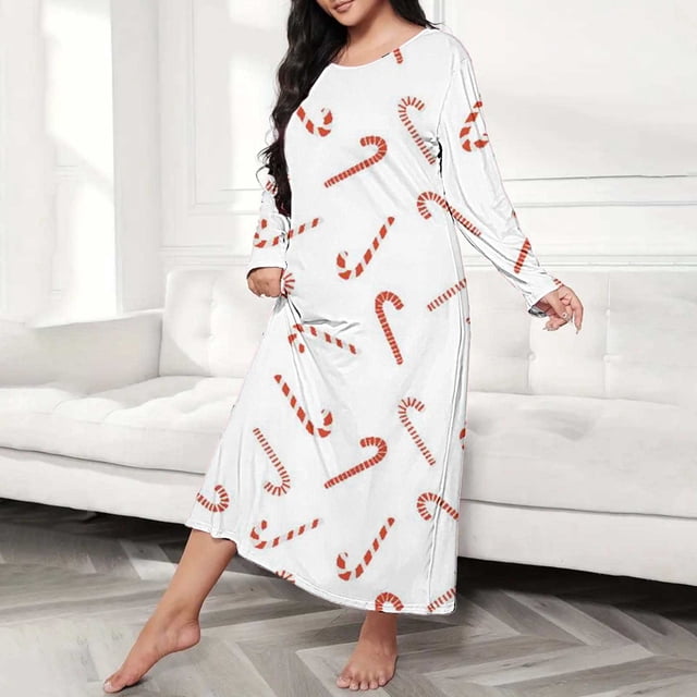 siminseming Nuisettes et Chemises de Nuit de Noël pour Femmes Grande Taille Robe de Nuit Décontractée pour Femmes Grande Taille Imprimé Cœur Manches Longues Col Rond Extensibilité Moyenne Nuisette Ample Vêtements Chaussures et Accessoires