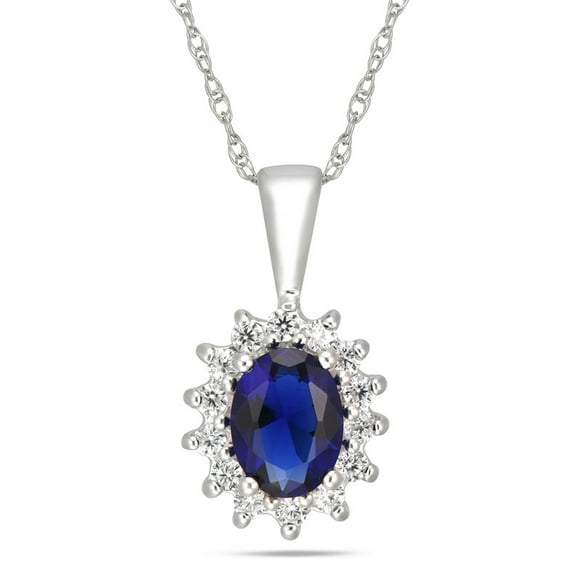 Pendentif en Argent Sterling 18 Pouces avec Saphir Ovale Cz Encadré avec Cubes