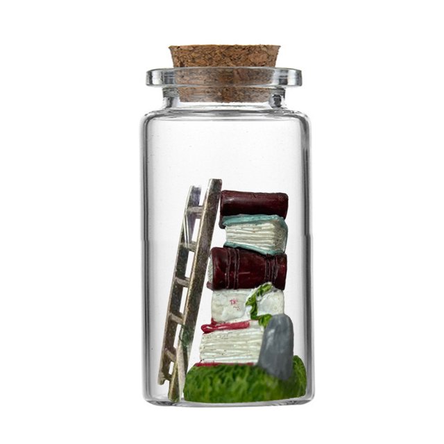 CSChome Miniature Book Decoration Glass Jar Miniature Book Decoration Clear Dome Mini Book Tiny Ladder Model Statue Desktop Ornament Book Lover Valentine's Day