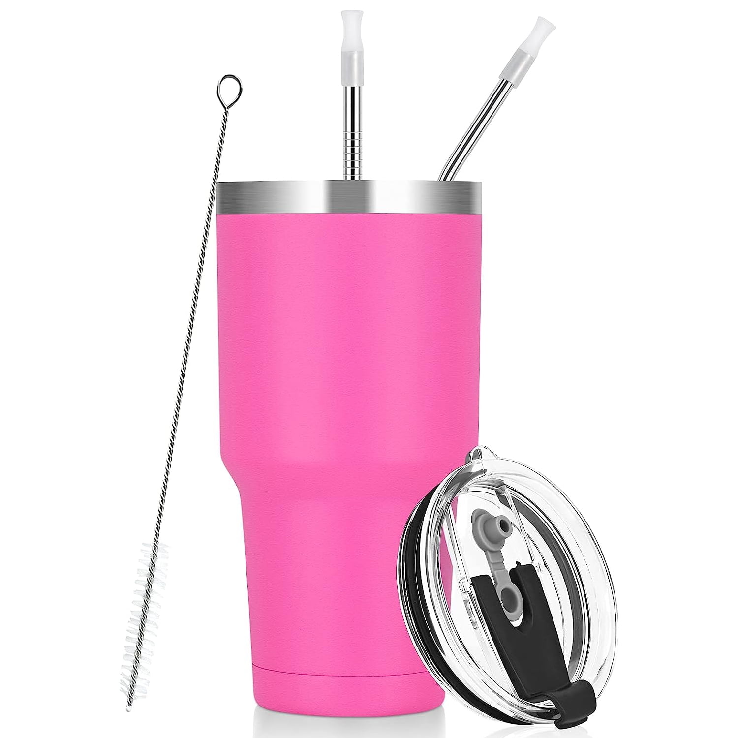 Modwnfy Bright Pink 30 fl oz Stainless Steel Tumblers with Lid and Straw Tea Cups, Insulated