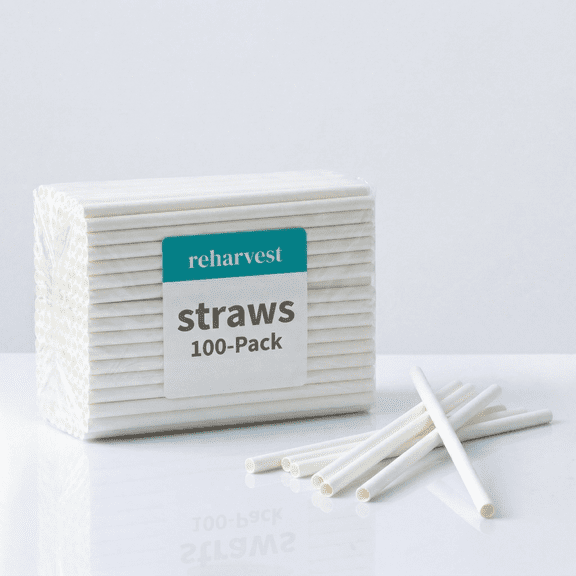 Reharvest Unwrapped 8-Inch (20-cm) No-Sog Straws [Pack of 100], 100% Biodegradable, Home Compostable, Plastic-Free, PFAS-Free, BPA-Free, Made of Eco-Friendly Plant-Based Bagasse Sugarcane Fibers