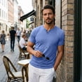 thumbnail image 3 of Men's Cotton T Shirts Short Sleeve Casual V Neck Solid Color T-Shirt Soft V Neck Lightweight Breathable Tee Classic Plain Shirts, 3XL, 3 of 9