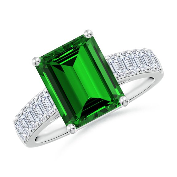 ANGARA Lab Grown 2.85 Ct Emerald-Cut Emerald Ring with Diamond Accents for Women in 925 Sterling Silver (Size-10x8mm) | May Birthstone, Anniversary, Jewelry Gift for Women | Lab-Grown Emerald Ring