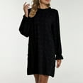 thumbnail image 4 of BangWanChi Black Dresses for Women Women Casual Fashion Solid Bubble Embroidered Furball Loose Long Sleeve Round Neck Dress, 4 of 7