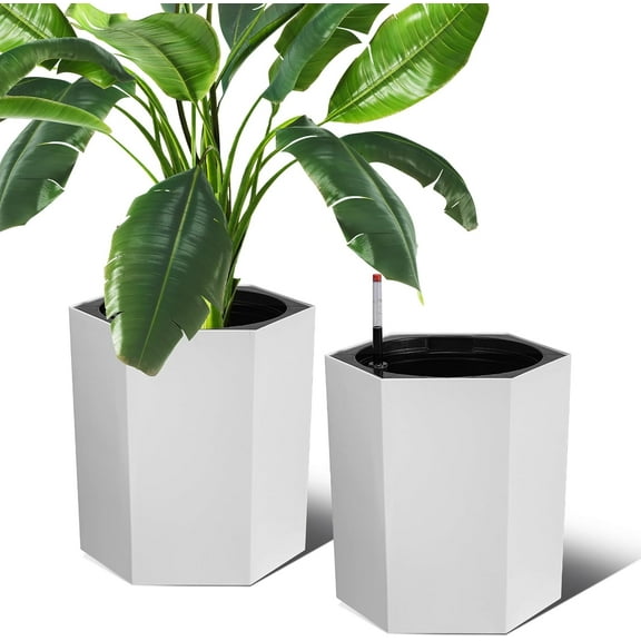 EastVita Set of 2 - 16" Tall Self-Watering Planters with Water Level Monitor, Bottom Wheels and Drainage Hole, Indoor/Outdoor Plant Pots for Garden