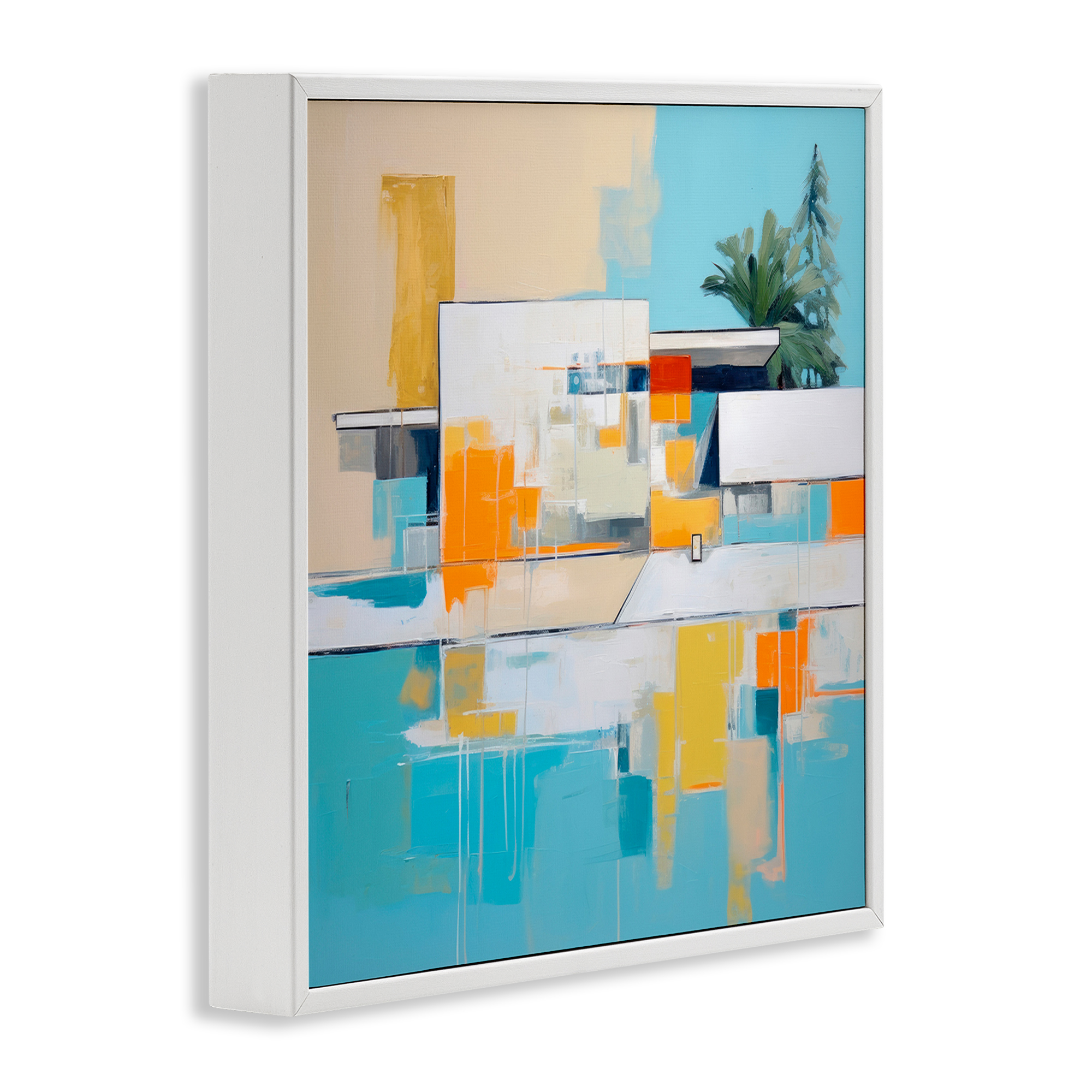 Stupell Industries Tropical Abode Abstraction Town & City Painting White Framed Art Print Wall Art, 24 x 24