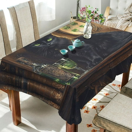 

WOBOGO Black Cat with Absinthe Square Tablecloth 60×108in Polyester Fabric Tablecloth Washable Dust Resistant Wrinkle Resistant