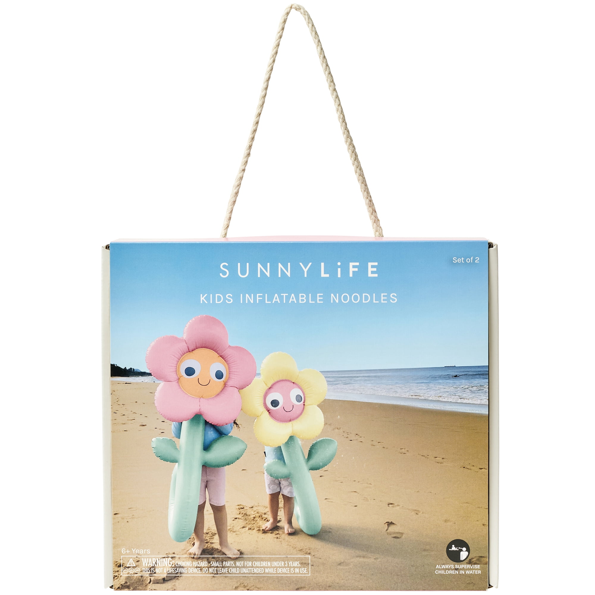 Sunnylife: Kids Inflatable Noodles - Poppy the Peach Flowers - 2pk Shaped Pool Floats, Water Play Toy, Lounge Ride-On, Curled Stems, Pink-Yellow-Green