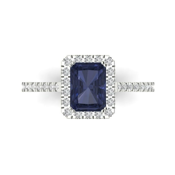 Clara Pucci 14K White Gold 1.86ct BlueSapphire Halo Ring for Women