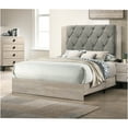 thumbnail image 3 of JERFIT Eastern King Bed Frame with Upholstered Tufted Headboard, Cream and Gray Fabric, Rubberwood Platform Bed, Modern Bedroom Furniture, No Box Spring Needed, 3 of 10