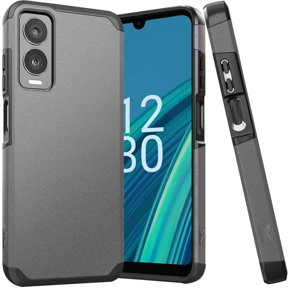 For Cricket Debut S3 Slim Shockproof Hybrid Cover Cellphone Case - mk Gray