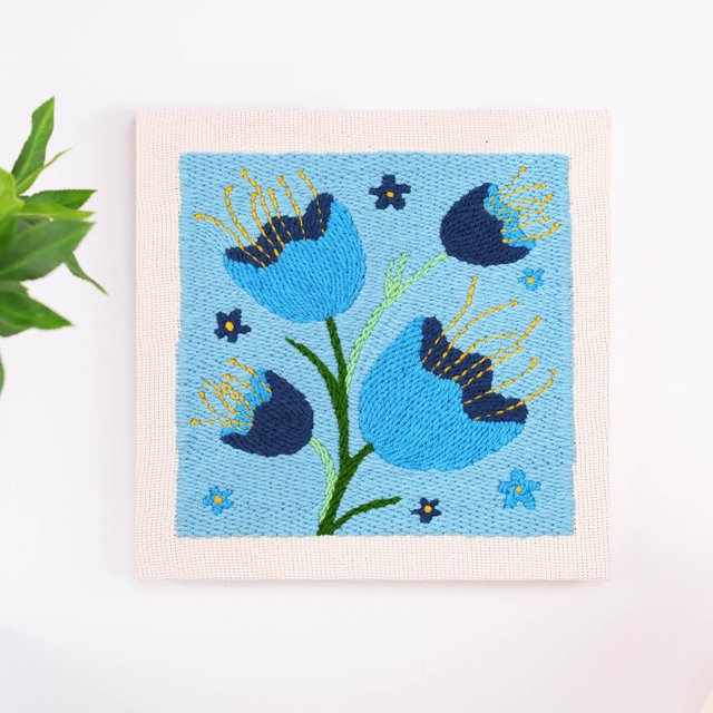 Embroidery Punch Needle kit Frame, Embroidery Starter Kits for Beginner Kids,Punch Needle Fabric with Pattern,Threader, Yarns,Pinch Needle, Embroidery Hoops & Rug Punch(Blue)