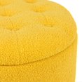 thumbnail image 5 of Round Storage Ottoman with Rolling Wheels, Teddy Velvet Foot Rest Stool Tufted Footstool for Living Room, Bedroom, Dorm, Yellow, 5 of 12