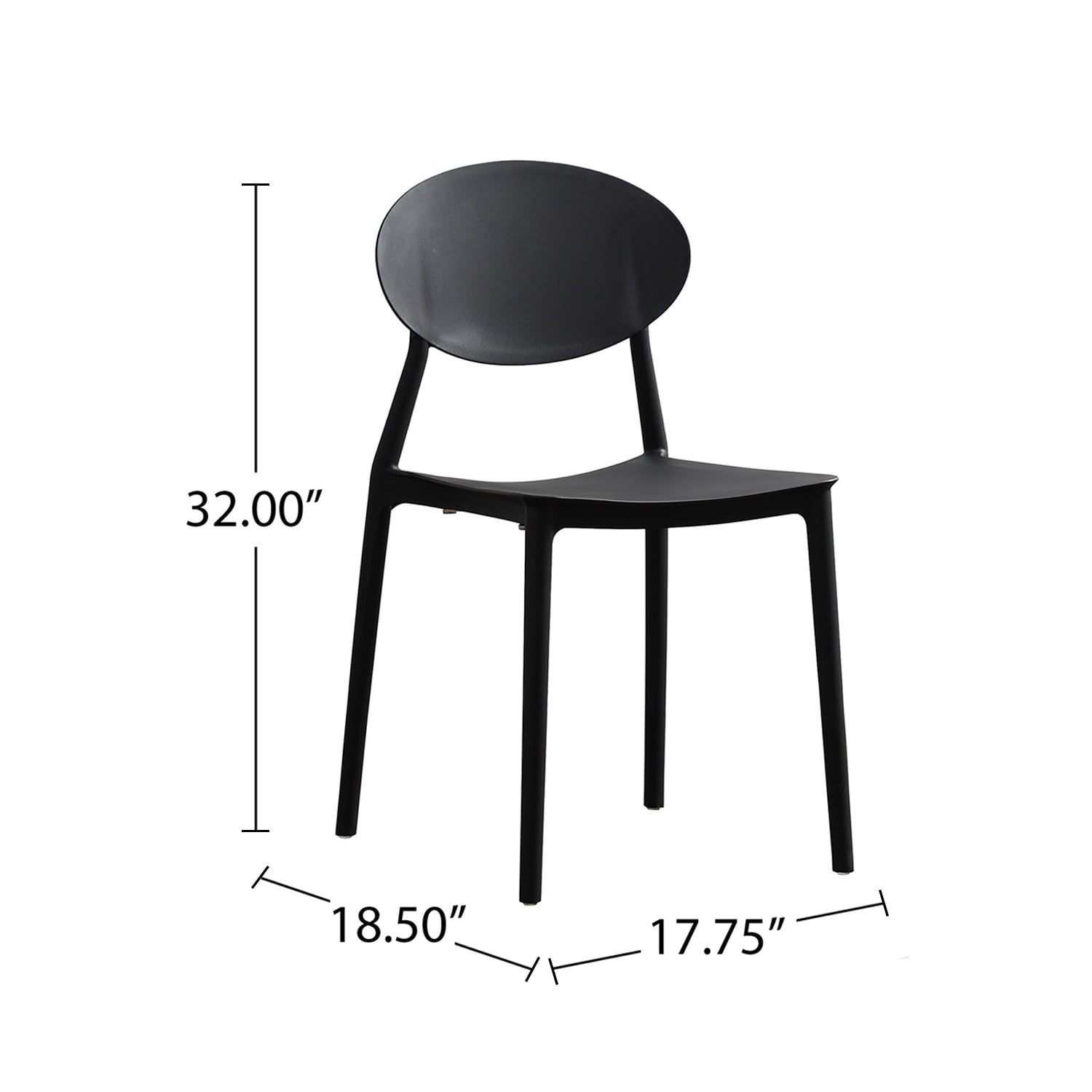Kadyn Modern Kitchen Chair with Bending Backrest, French Dining Chair Set of 2, Dinner Chairs for Kitchen, Living Room, Black