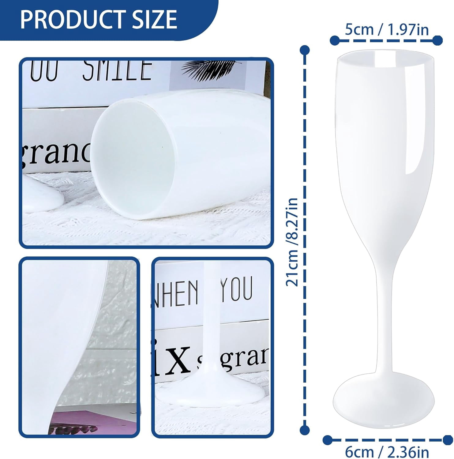 AGH Champagne Flute Acrylic Champagne Glasses Wedding Toasting 7oz Champagne Flute Goblet Plastic Reusable Unbreakable Champagne Cups for Bachelorette Wedding Bridal Shower Party, 12 Pack