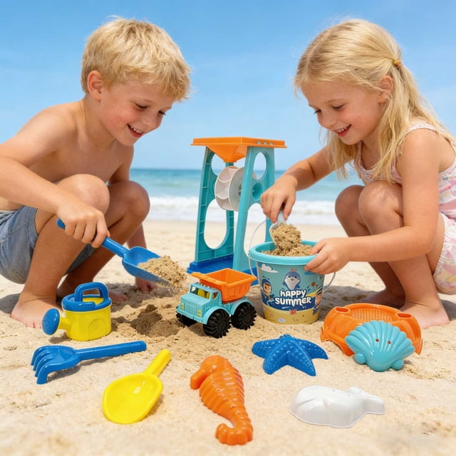 YWIYIUD 1 Ensemble de Jouets de Plage Réutilisables avec Seau à Sable, Pelle et Mignon Modèle pour Plage, Cour Arrière, Parc, Piscine et Activités Extérieures Jouets Interactifs Pratiques de Plage pour Parent et Ados