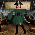 thumbnail image 4 of WOYY Little Girls Off The Shoulder Medieval Dress Bell Sleeve Asymmetrical Swing Dresses, Green, 4 of 5