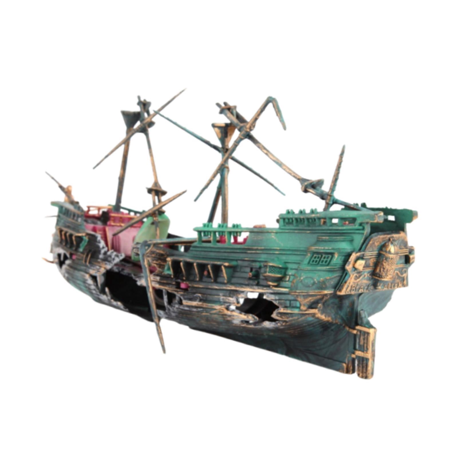 Bothyi Tank Ornament,Shipwreck Decoration,Resin Sunken Ship,Creative Treasure Chest,Aquarium Ornament for Freshwater Golden