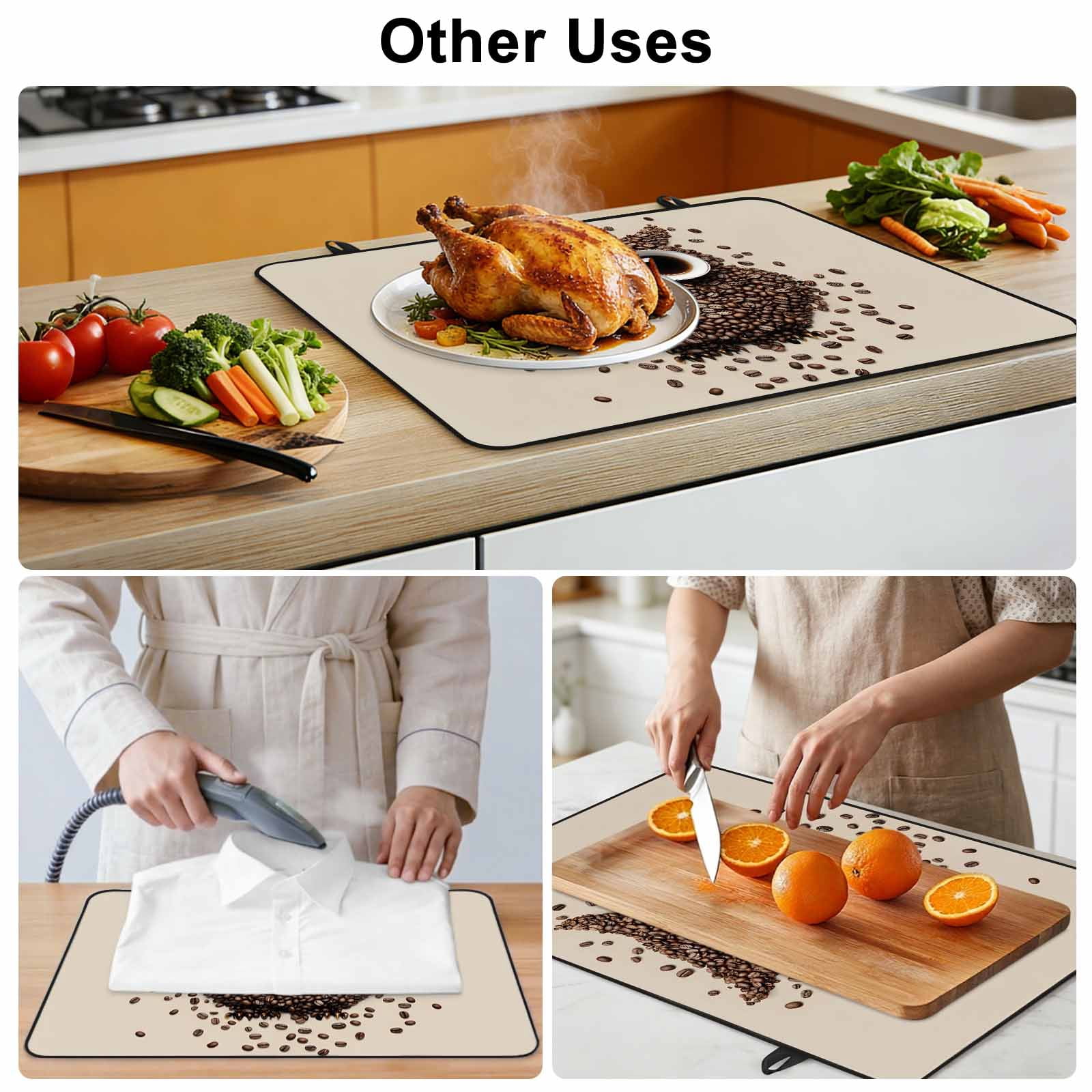 Coffee Owl Stove Top Cover for Electric Stove, Heat-proof & Non Slip Glass Top Stove Cover Protector, Cute Bird Big Eyes Animals Brown Beans Kitchen Flat Cooktop Rubber Mat 24x21 Inches