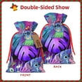 thumbnail image 2 of Pofeuu Stitch Print Christmas Gift Bag, Burlap Drawstring Pouch with Kraft Paper Card for Holiday, Party, and Birthday Wrapping-Small, 2 of 7