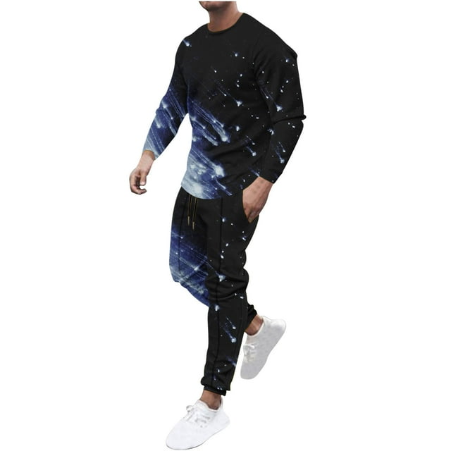 Enjoytime Winter Outfits for Men Printed Long Sleeve Pullover Tops Drawstring Pants Track Suit Casual Workout Athletic Plus Size Two Piece Set