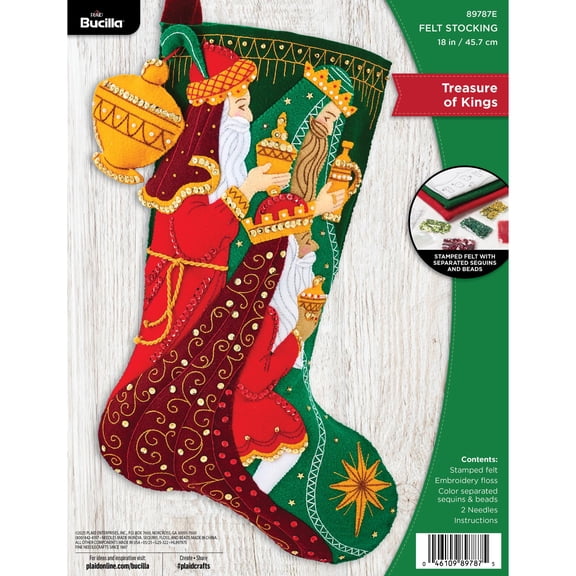 Bucilla Treasure of Kings Felt Applique Stocking Kit, 18 in, 1 Count