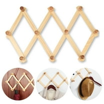 Trianu Accordion Wall Hanger, Expandable Coat Rack Wall Mount with 10 Pegs, Wood Hat Rack for Wall, Natural Wood Color