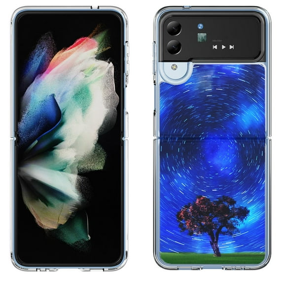 Shockproof Bumper Phone Case for Samsung Galaxy Z Flip 4 5G, by OneToughShield ® - Star Trails Tree