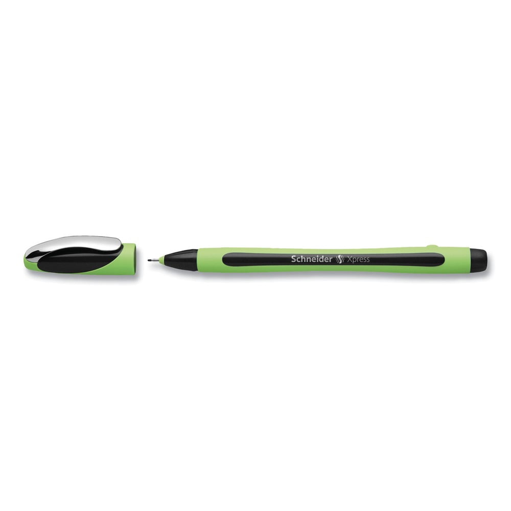 Schneider 190001 0.8 mm Xpress Fineliner Porous Point Stick Pen - Medium/Black Ink/Black/Green Barrel (10/Box)