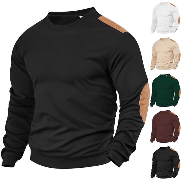 FRSASU Mens Long Sleeve Sweatshirt Stand Crew Neck Sweatshirt Top for Men Fleeced Hooded Sweatshirts Wine