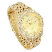 Charles Raymond Big Rocks w/Roman Numerals Fully Iced Out Mens Watch w/Easy Read Date and Colorful Dials- Designer Hip Hop Blinged Out Timepiece - ST0226RND Cuban Gold Gold