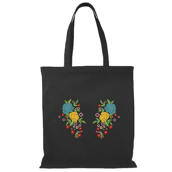 Smartprints Flower Embroidery Hand Drawn Tote Bag - Image by Shutterstock, One Size Cotton Canvas Tote Bag